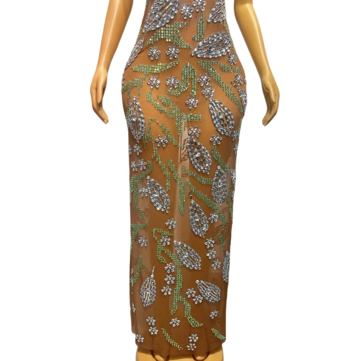 Luoye فستان نسائي أنيق بدون أكمام مثير منظور شبكي معلق الرقبة الماس فستان الزفاف مأدبة عيد ميلاد فساتين حفلات