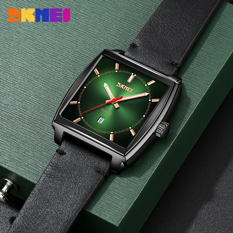 SKMEI 9316 Top Brand Square Men\'s Quartz Watches Business Waterproof Clock Leather Strap Wristwatches For Men Relogio Masculino