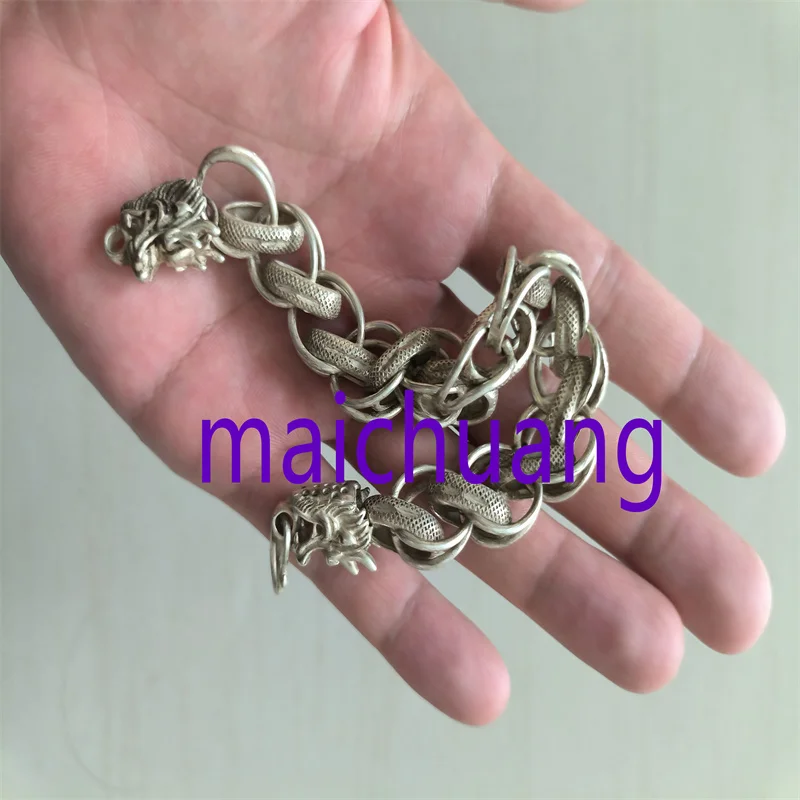 Mai Chuang/ Tibetan Silver Imitate Ancient Domineering Dragon Head Chain Bracelet Men  Women Fashion Personalized Jewelry Gifts