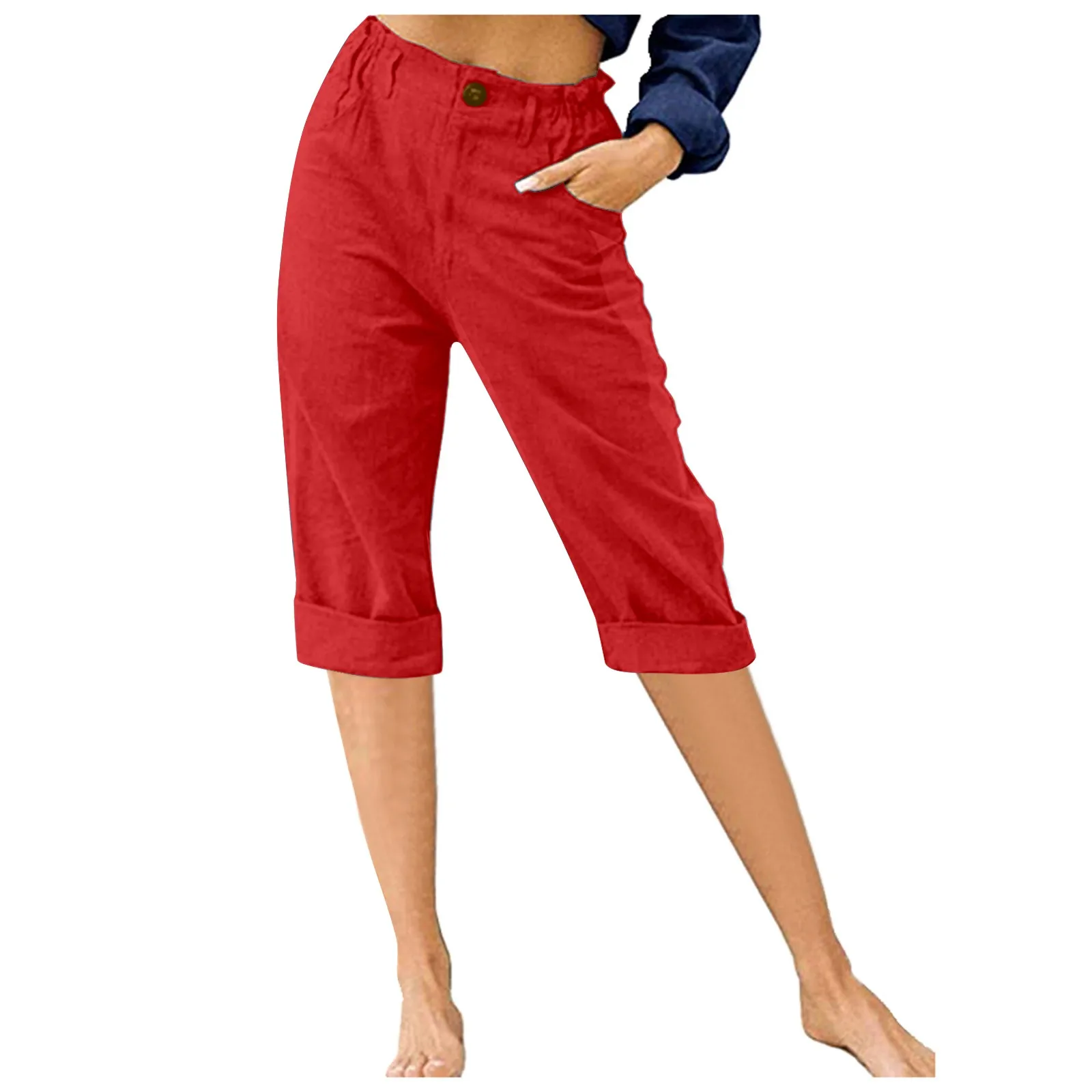 Casual Cropped Trousers Daily Breeches Five Half Pants Pantalone Womens Capris Cotton Pants Drawstring Elastic Waist Pants