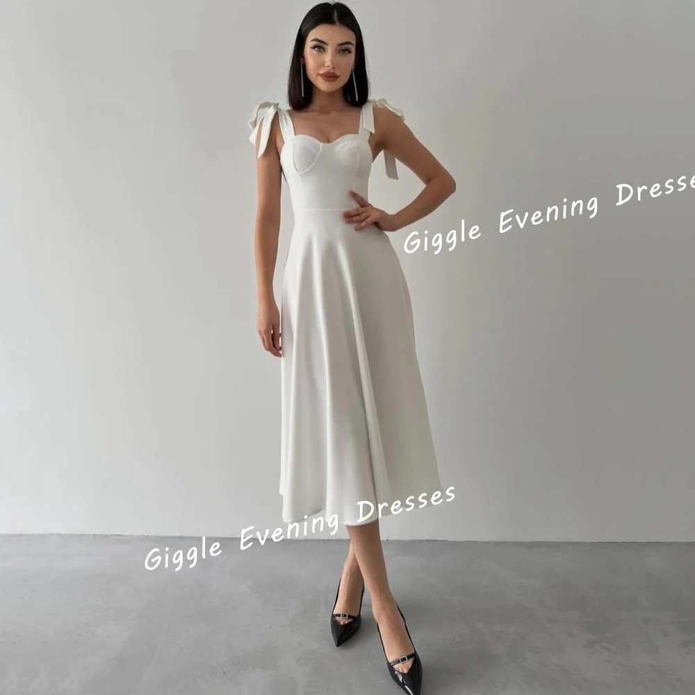 Giggle Satin Spaghetti Strap A-Line Simple Elegance Prom Gown Saudi Arab Summer Tea-Length Evening Party Dresses for Women 2024