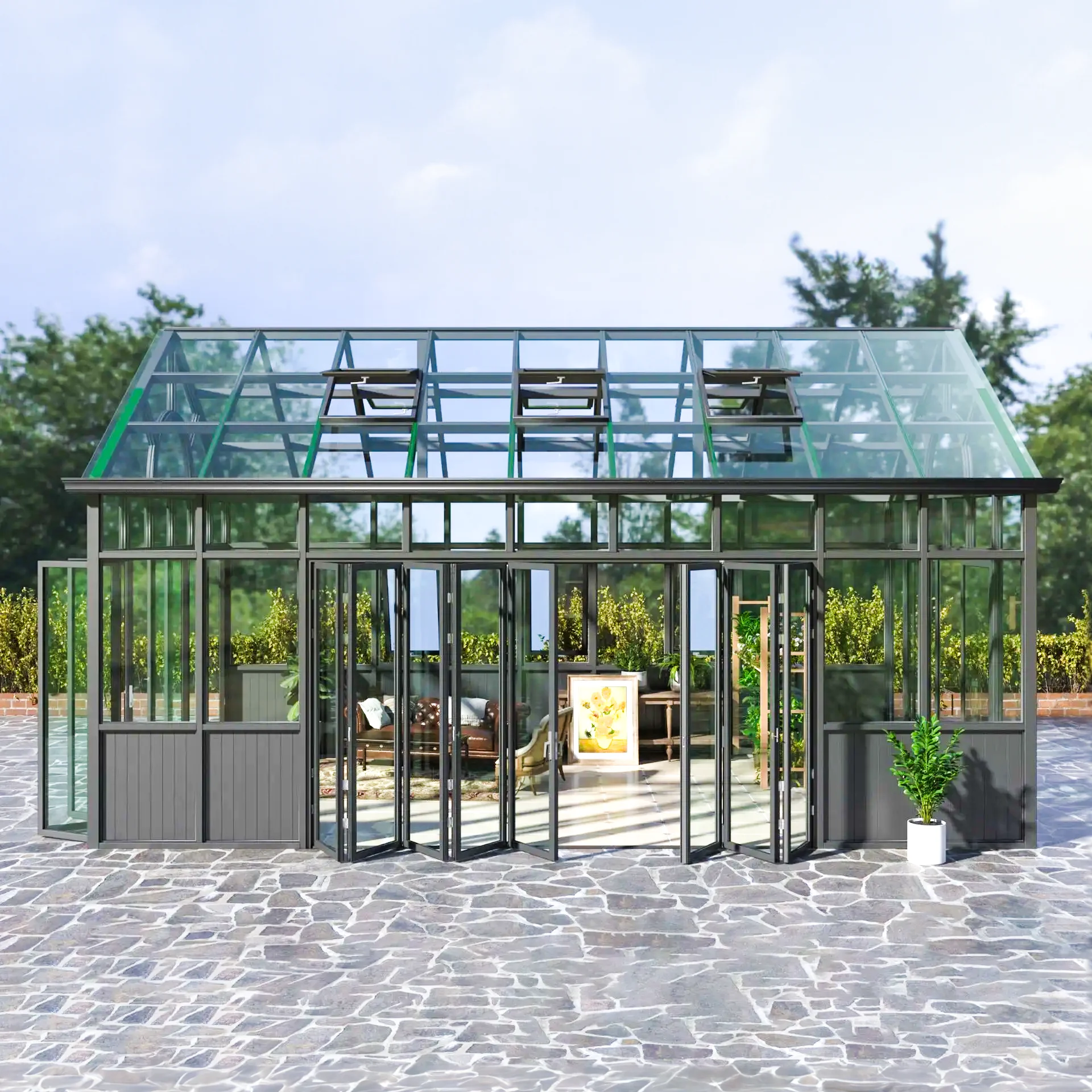 Aluminum Triangle Sunroom Roof Luxury Design Tiny Glass House for Patio Balcony Garden sunroom