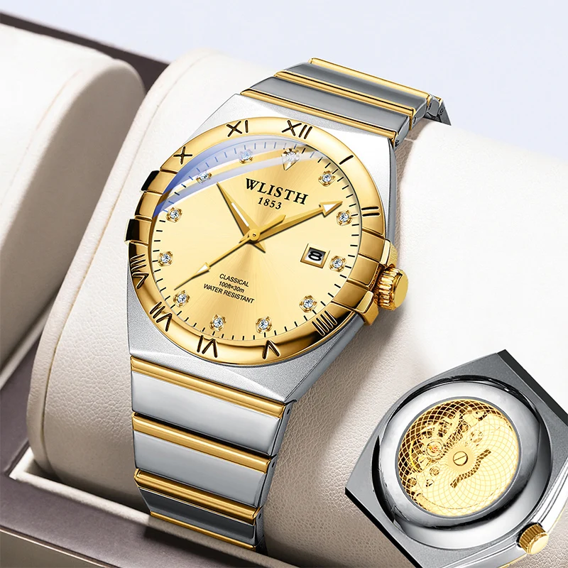 ساعات رجالية الماس تصميم التقويم المضيء شخصية ورائعة نمط الأعمال كوارتز ساعات المعصم للماء Relogio #1