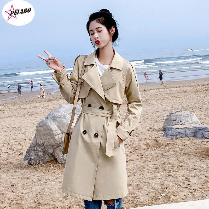 

PULABO Women Trench y2k Spring Casual Trench Coat with Sashes Oversize Double Breasted Vintage Cloak Overcoats Windbreaker