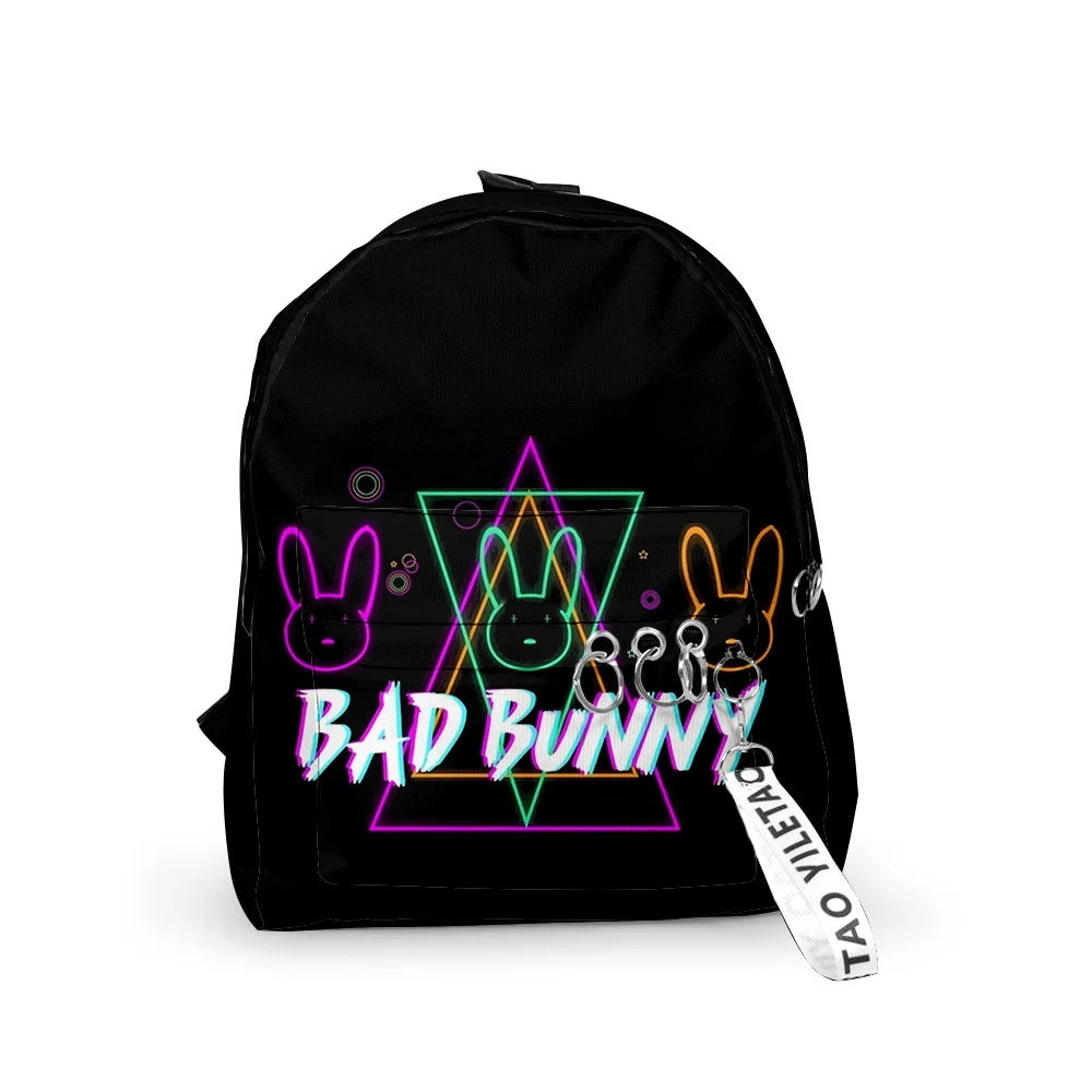 Hip Hop Popular Bad Bunny Backpacks Boys/Girls pupil School Bags 3D Print Keychains Oxford Waterproof Cute Small Backpacks