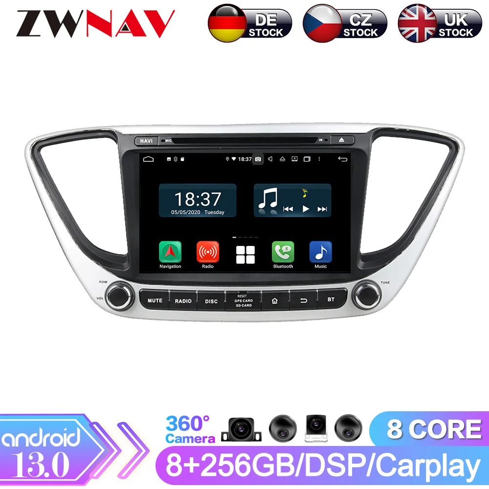 Android 13 Car Stereo Multimedia Radio Player For Hyundai Solaris Accent Verna 2017 2018 CarPlay AUTO GPS Navigation BT Headunit