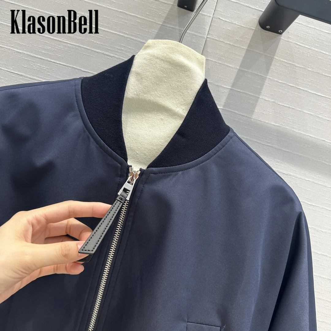 9.7 KlasonBell Women Clothes Fashion Baseball Jacket Black Letter Brand Ribbed Stand Collar Spliced Zipper Short Outerwear