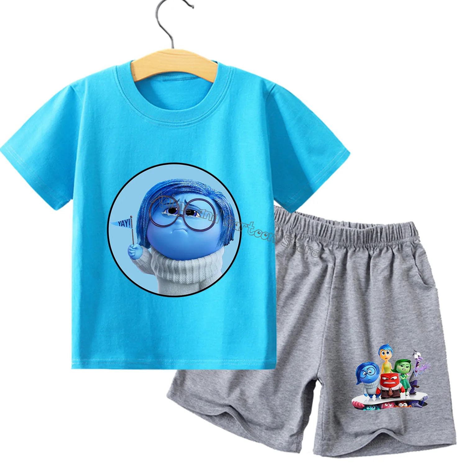 Disney Inside Out New T-shirt Suit Children Summer Cartoon Tops+shorts 2pcs Pants Set Pajamas Sets Home Wear Clothes Kids Gift