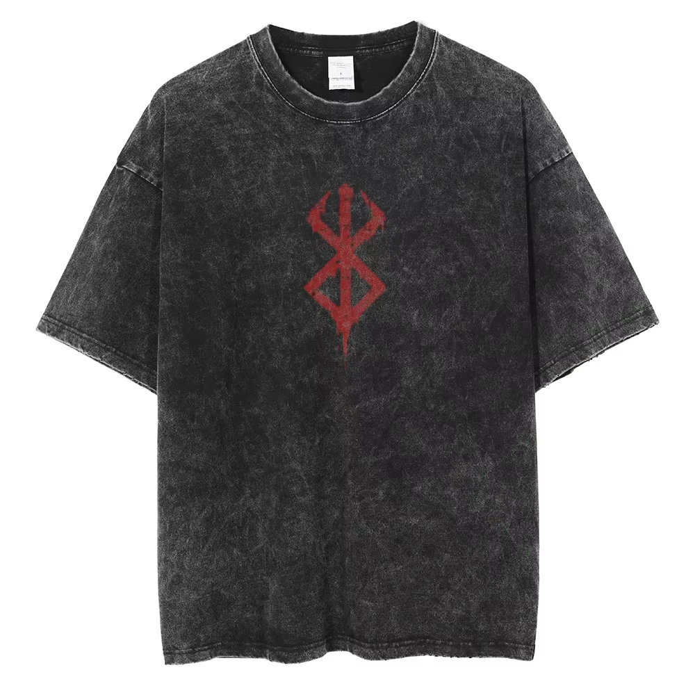 Anime Berserk Logo graphique imprimé t-shirt hommes femmes Vintage Manga T-shirts lavé coton t-shirt