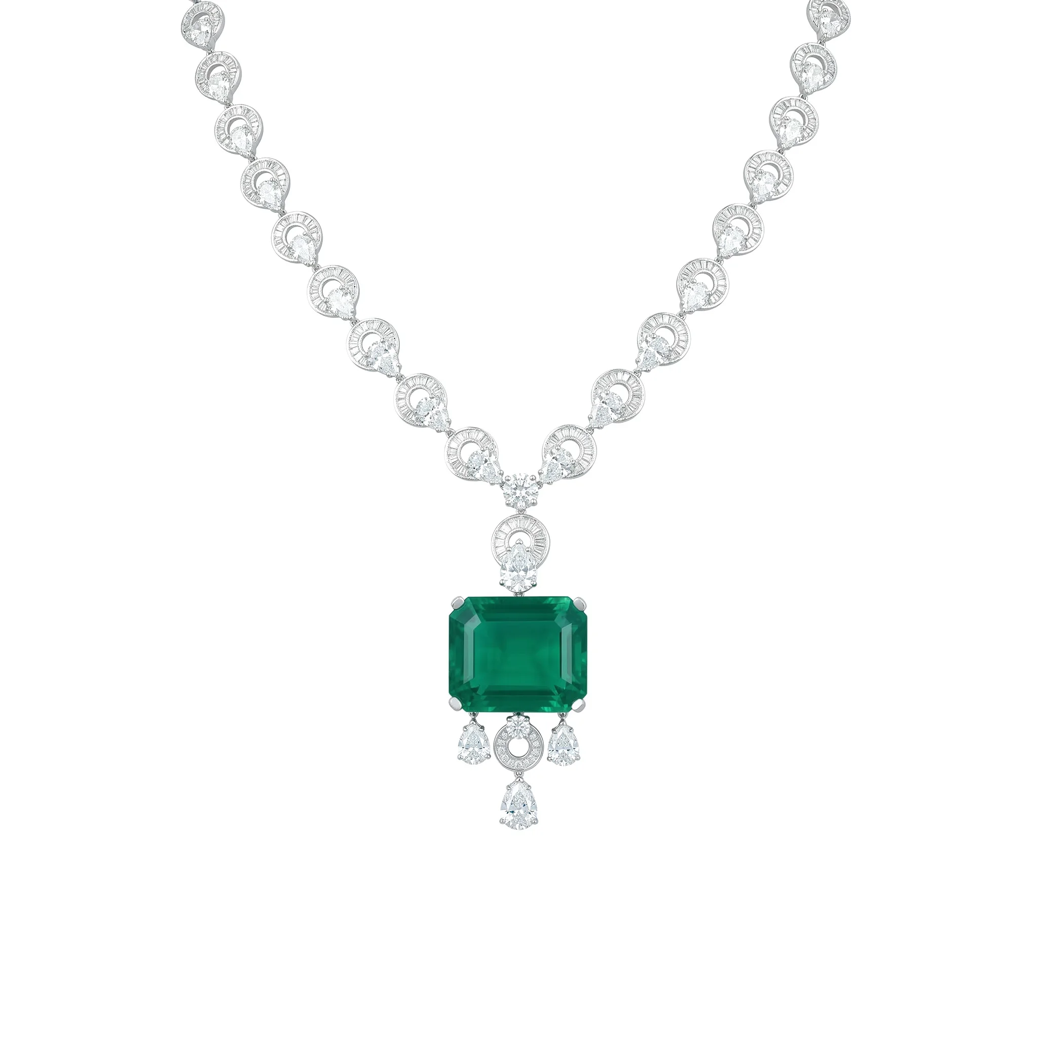 

Luxury Artificial Emerald Pendant Art Deco 925 Sterling Silver Necklace Fine Jewelry for Women's Anniversary Valentines Gifts