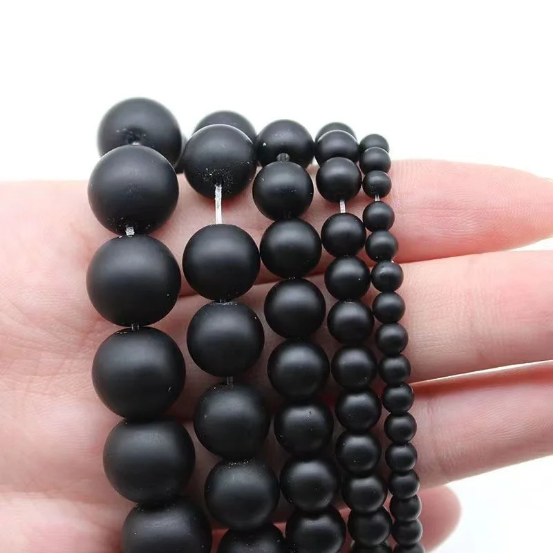 Black Frosted Matte Beads Round Loose Beads Natural Stone Beads for Jewelry Making DIY Bracelet Accessories 6/8/10/MM