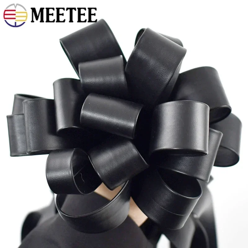 Meetee 5/10M 3-50mm Black Leather Ribbon PU Soft Webbing Strap Necklace Jewelry Decoration Lace Tape Sewing Sling Band Accessory