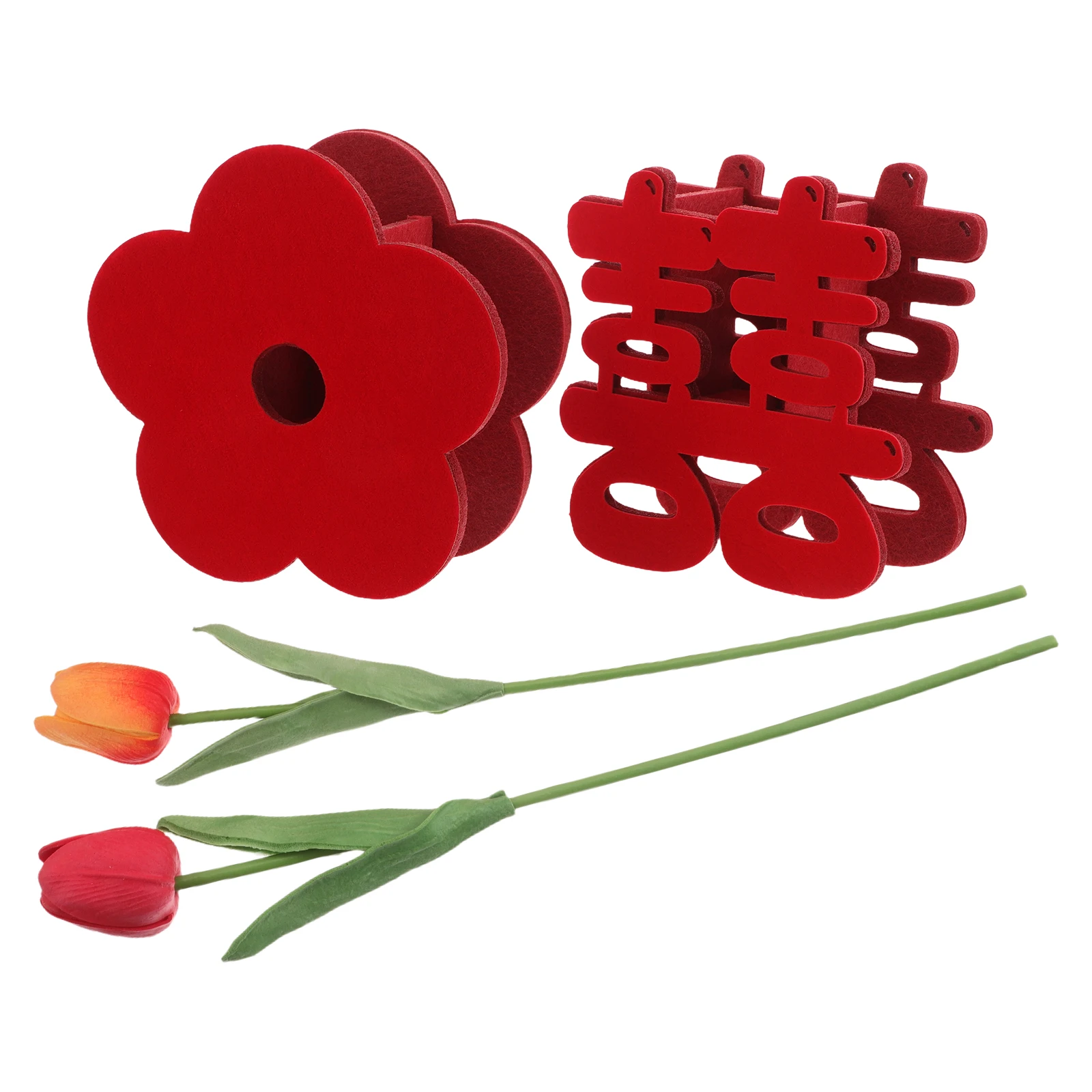 

Happy Word Decorative Floral Vase Artificial Flowers Non-woven Fabric Fake Tulips