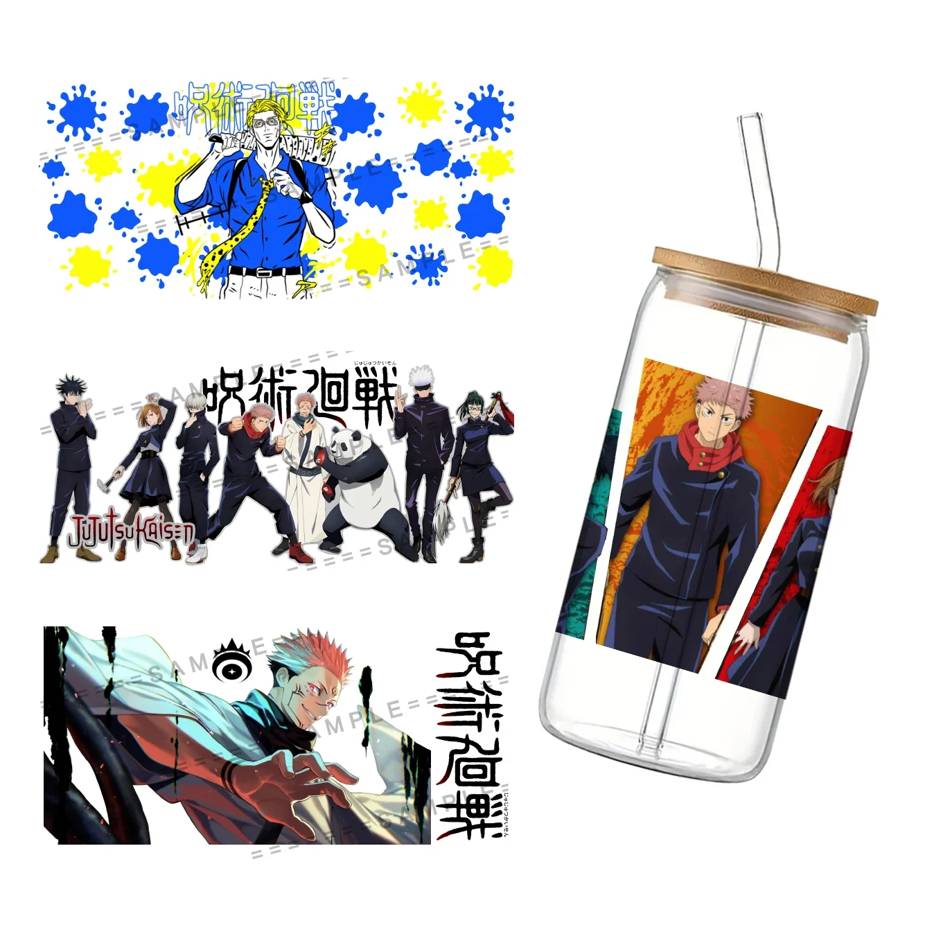 مانغا يابانية جديدة لـ Libbey 16oz يمكن زجاج ثلاثي الأبعاد مقاوم للماء UV DTF Coffee يمكن لف غلاف زجاجي Libbey #4