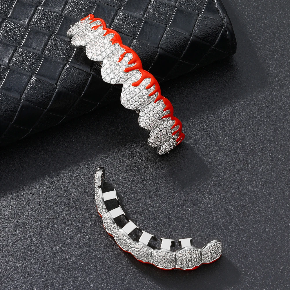 D & Z-Ensemble de grillz cubique Hip Pop Bling, dents de sang, bouche astronomique supérieure unisexe, or, argent, document perfect, bijoux dentaires