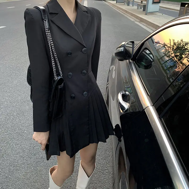 Woman Vintage Black Jacket Blazer Dress for Women Korean Fashion Sexy  Casual Harajuku Aesthetic 2025 New Loose Mini Long Sleeve - AliExpress  200000345