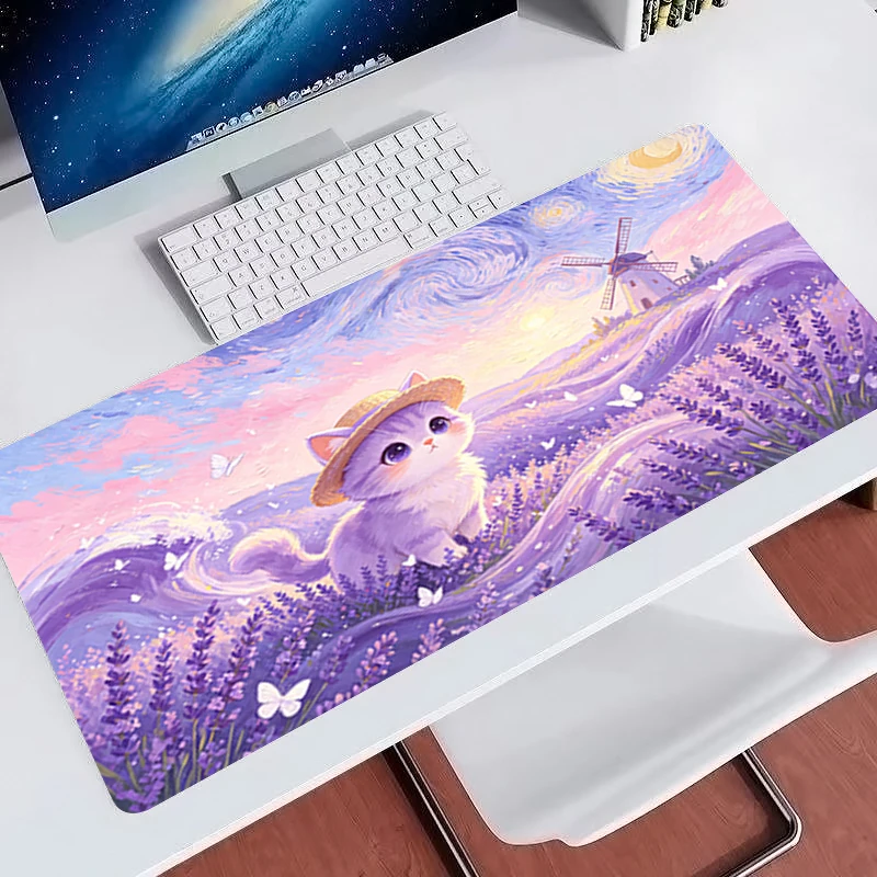 Art style Mouse Pad kawaii Computer Desk Mat Large Gaming E-sports Mousepad Rubber Gamer Keyboard Pad Cute Cartoon Cat Mausepad
