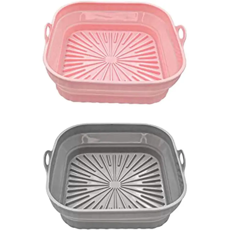 

VEHO-2PCS Square Reusable Air Fryer Liners Foldable Air Fryer Accessories Pink And Grey