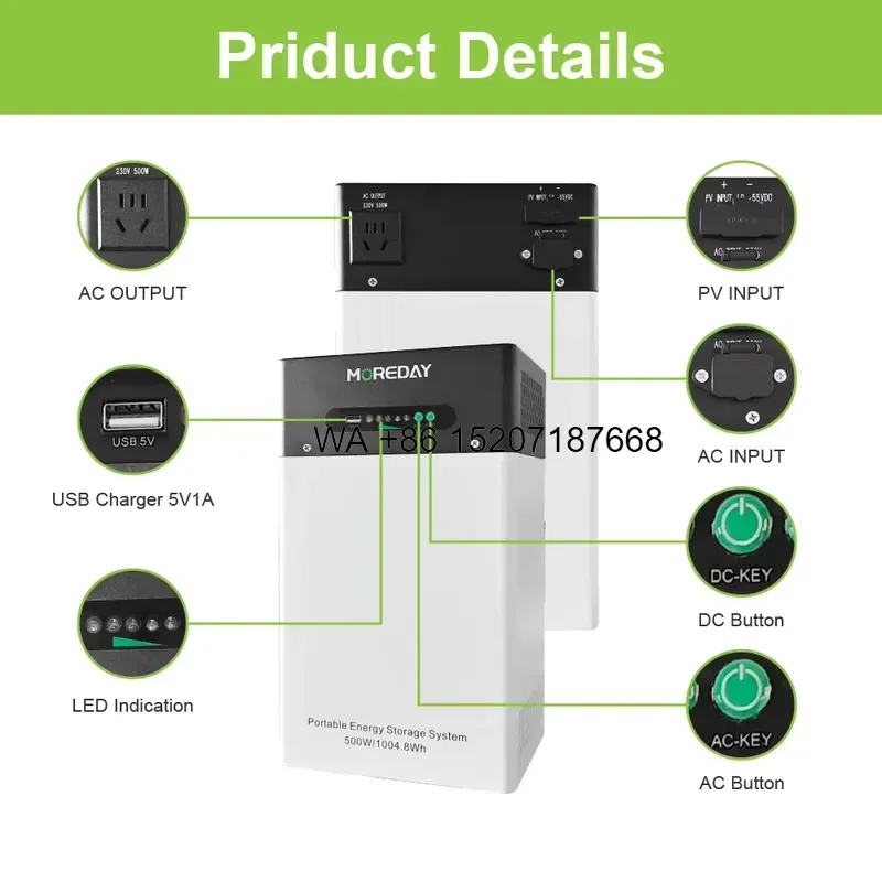 Wmwmnu 1kWh Portable Backup Power Station with Built-in Inverter and PV Input