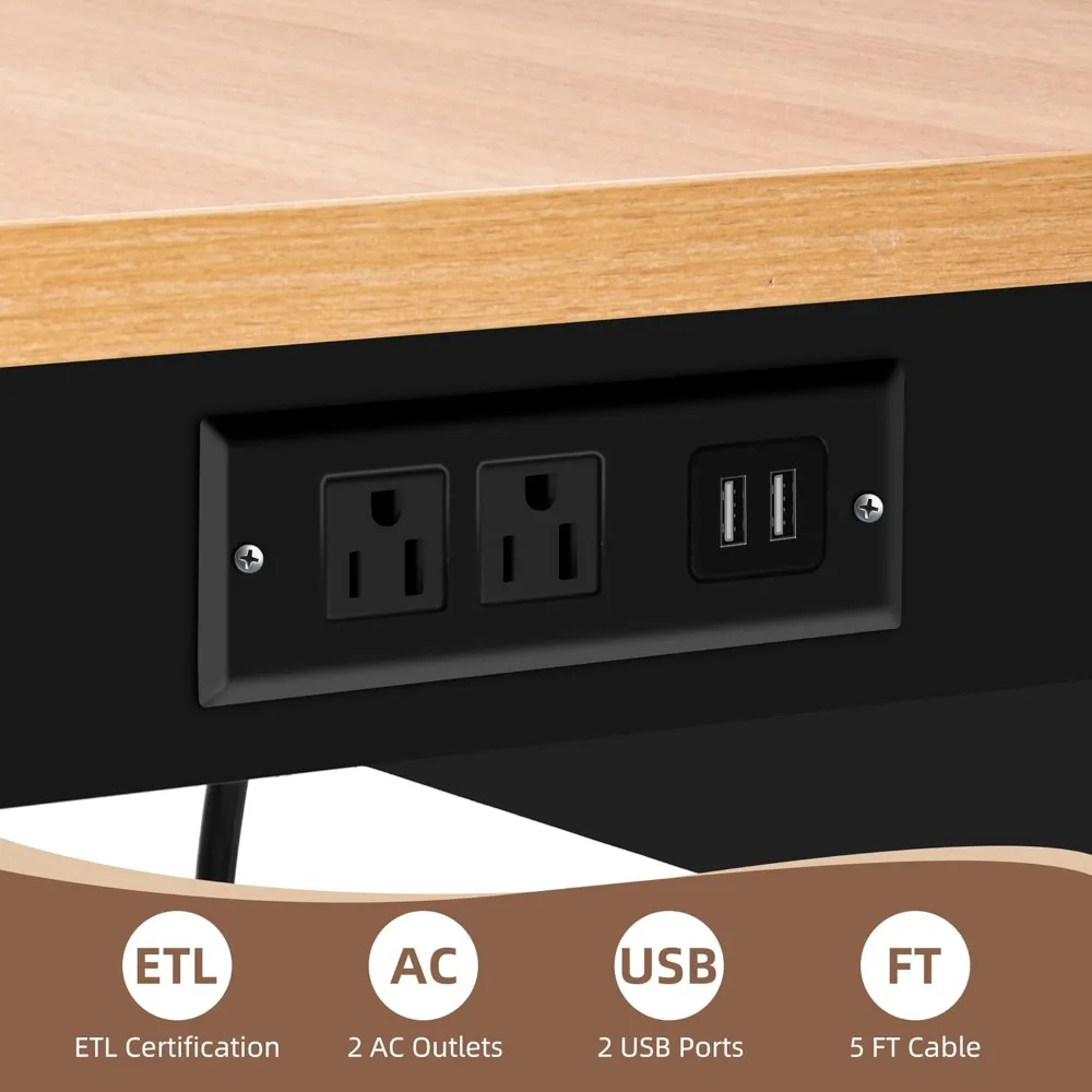 منضدة عمل قابلة للتعديل شديدة التحمل مع منافذ طاقة - طاولة من الخشب الصلب بسعة 2000 رطل لورشة المرآب