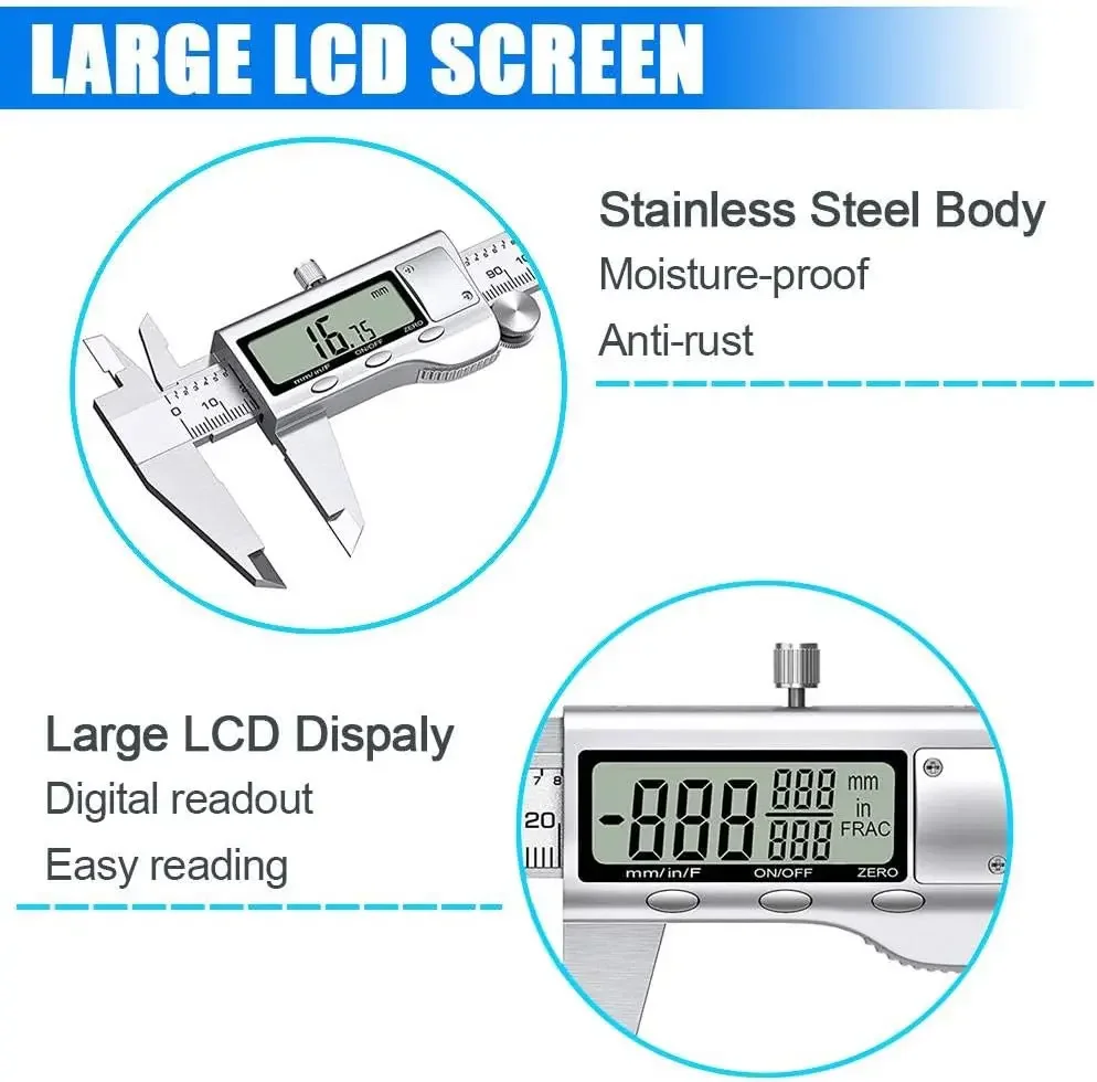 Digital Vernier Caliper Stainless Steel Caliper 0-150MM 6 Inch 0.01mm Digital Display Electronic Ruler Length Measuring Diy Tool image 3