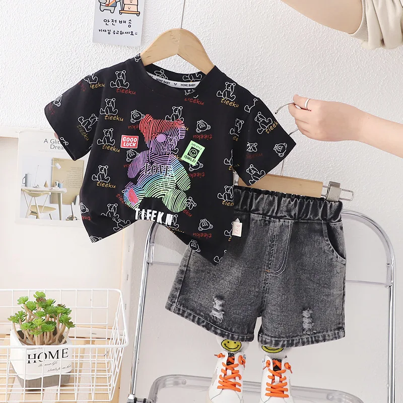 

Clothing Sets Summer For Boys 2023 Children T-shirts Denim Shorts 2pcs Tracksuits Baby 1 To 5 Years Sports Suit Kids Outfits Set