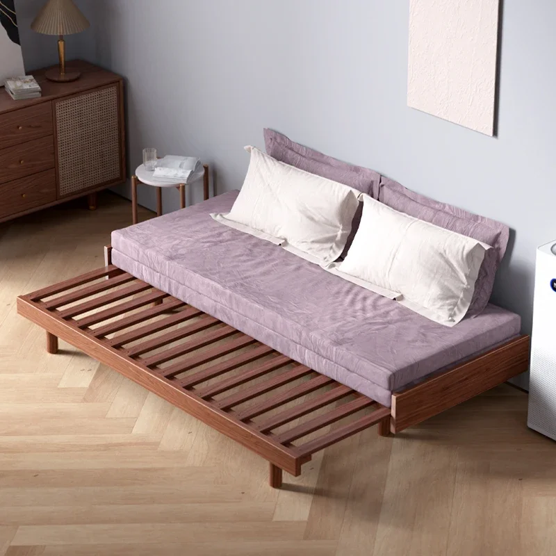 Nordic solid wood sofa bed folding dual-purpose cherry wood expansion bed small apartment living room single tatami push-pull