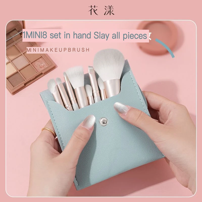 Floral Mini Portable Makeup Brush Set - Eyeshadow Blush Loose Powder Nose Shadow Brush with Brush Bag for On-the-Go Beauty Essen