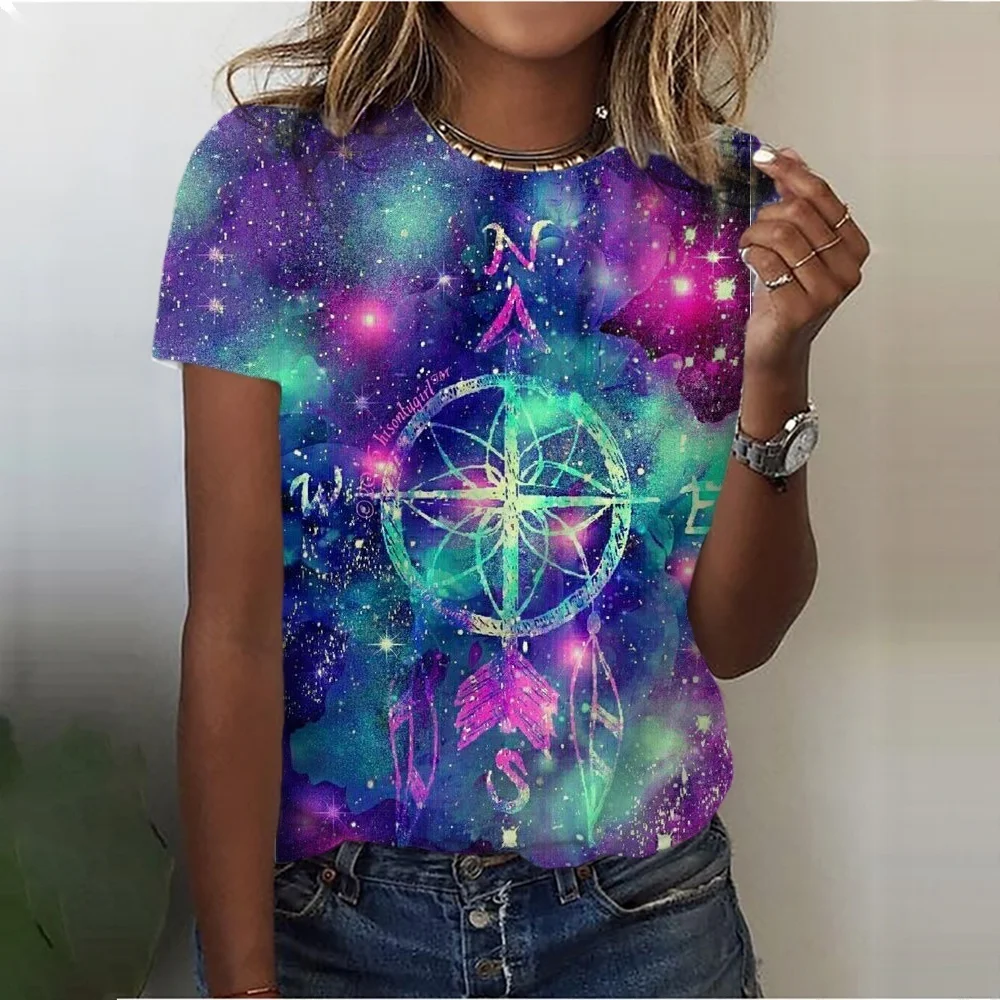 

Women's T-Shirt Summer O-Neck Casual Bohemian Print Ladies Harajuku Short Sleeve Tops Fashion Lion 3D Print Y2k Woman Clothing