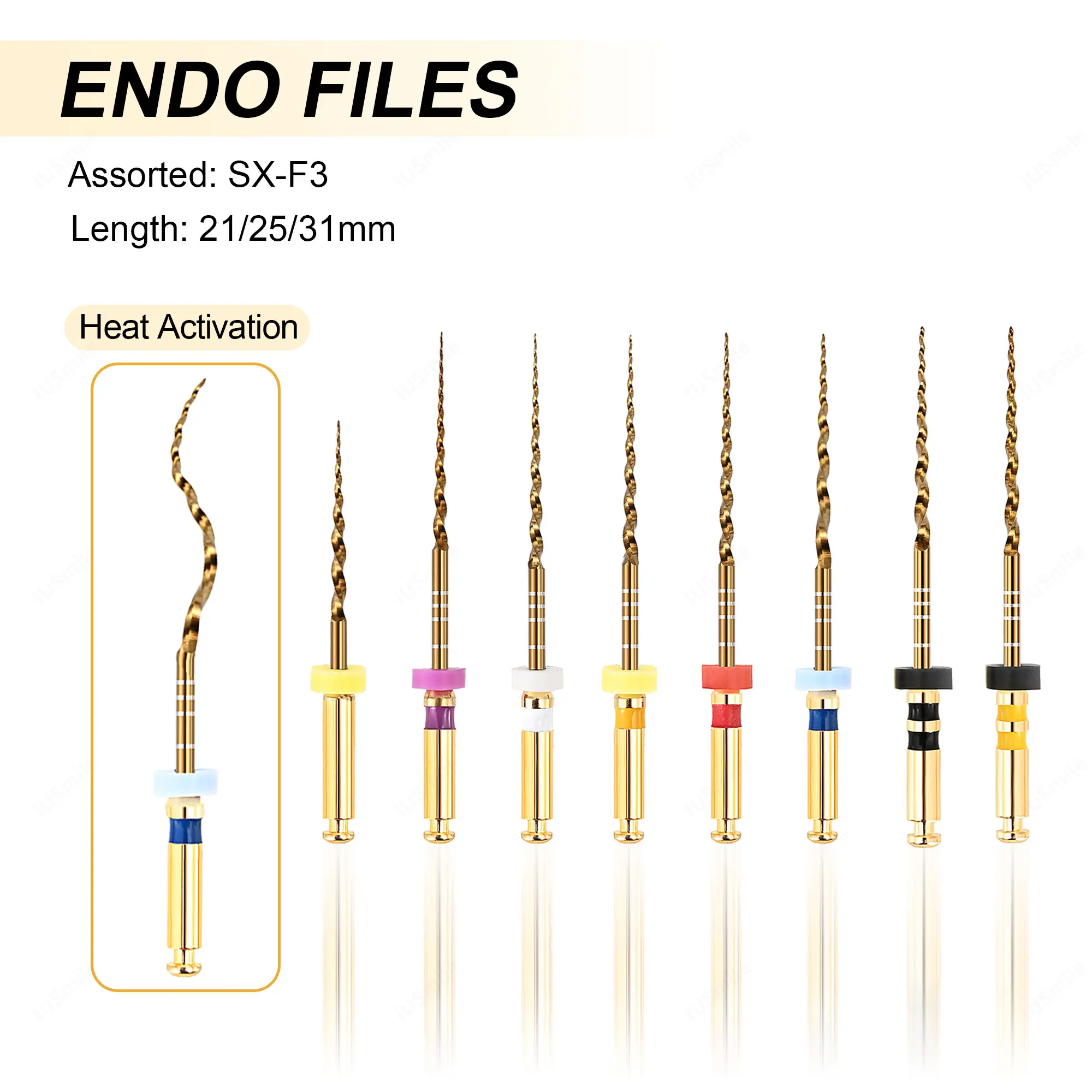 

Dental Gold Flexible Endo Rotary Files Heat Activation Root Canal Operation Endodontic Files 25mm NITI Dentist Tool