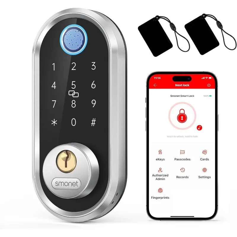 Smart Deadbolt,SMONET Fingerprint Electronic Deadbolt Door Lock,Keypad-Bluetooth Keyless Entry Keypad Smart Deadbolt App Control