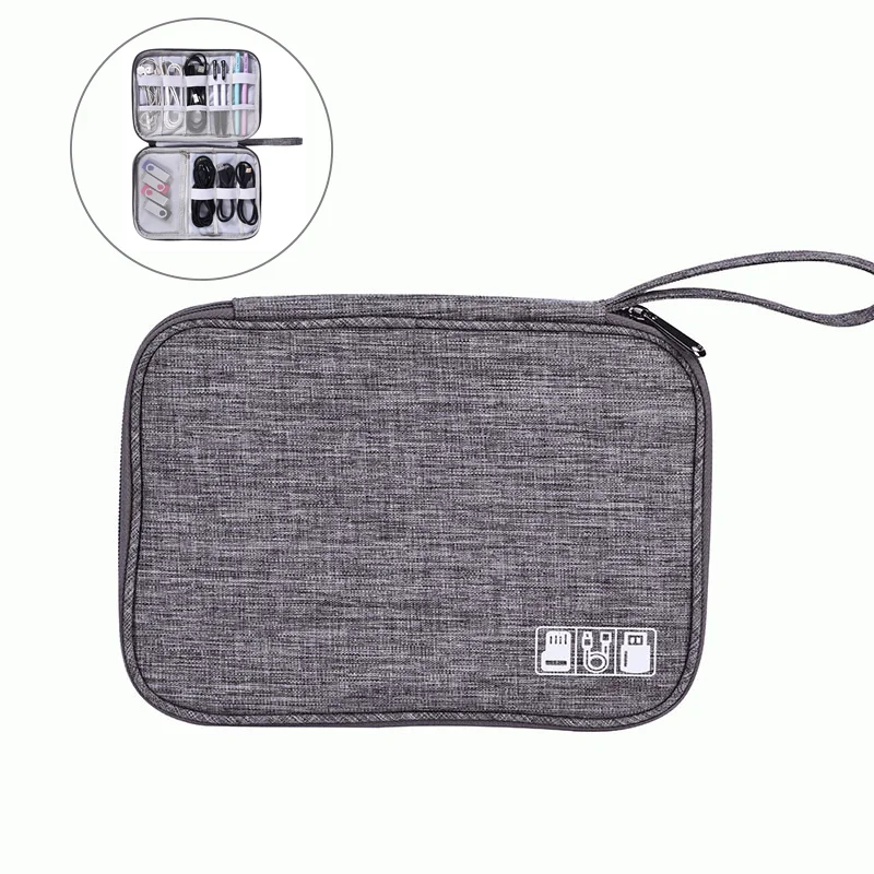 Multifunctional Anti-Tangle Data Cable Cosmetics Bag, Satchel Travel Charger, Digital Bag, Headphone Storage Box, U Disk Organizer Bag, Elastic Separator Strap, Ordered Storage