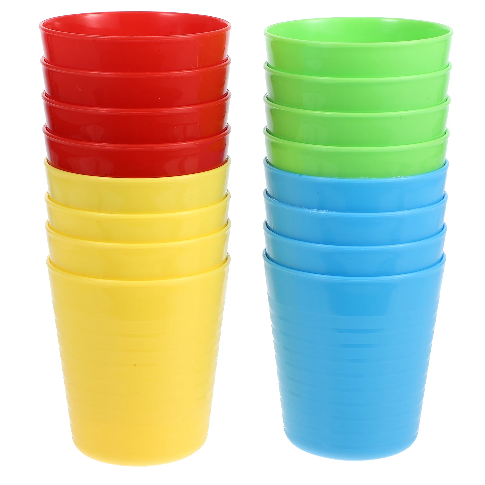 

16pcs Beverage 250ml Plastic Kids Cups Green Yellow Red Blue Reusable Water Juice Cups Stackable Unbreakable Easy Clean