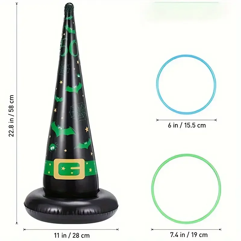 Zestaw do gry w rzucanie pierścieniem na Halloween z nadmuchiwanym kapeluszem czarownicy - idealny wybór na imprezy wewnętrzne i zewnętrzne