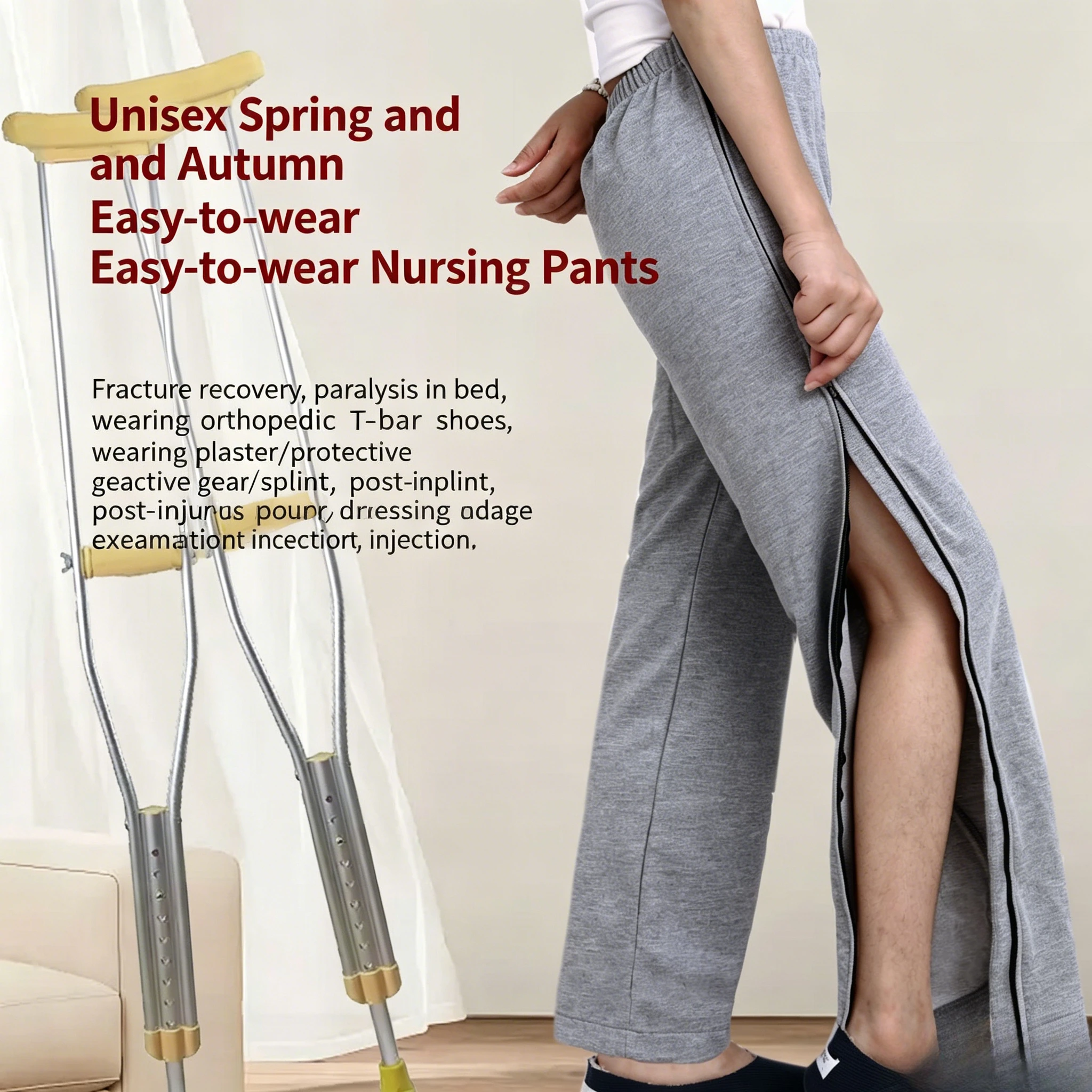 Fracture Patient Cast Leg Pants Dual Side Zipper Full Opening Easy On Off Orthopedic Splint Nursing Wear Convenient Immobilized