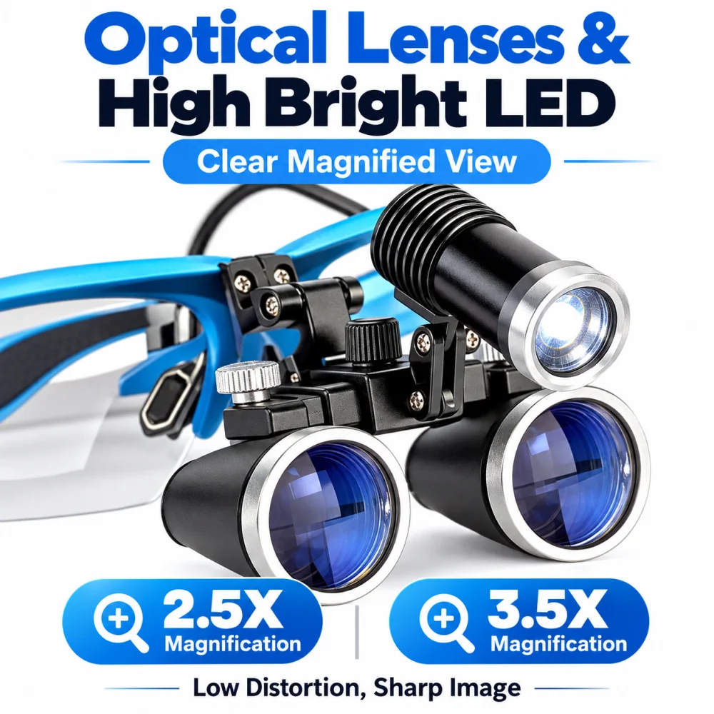 Dental Magnification Binocular 3.5X/2.5X Surgery Surgical Magnifier with Headlight LED Light Lab Medical Operation Loupe Lamp