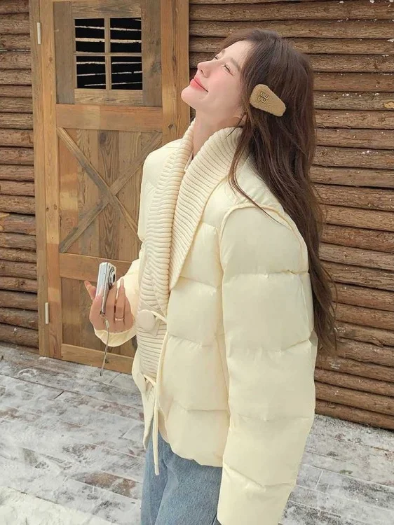 

plus Size Casual Knitted Loose Cotton Jaet Women's Winter New Sle Age-Defng Matching V-Ne Thiened Long Sve Coat