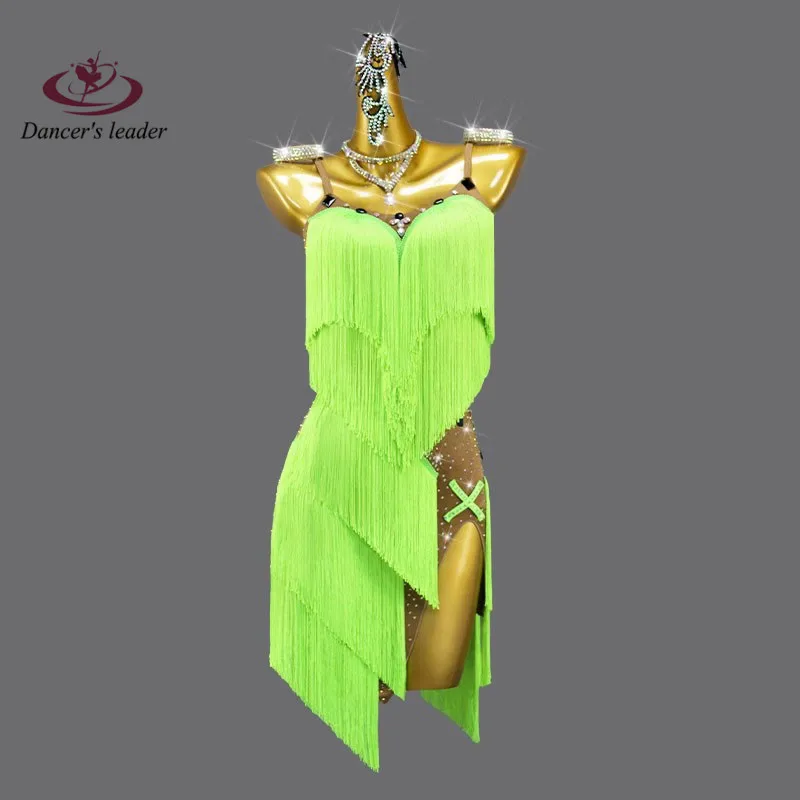 

Latin Dance Dress High-end Customized Heavy Industry Tassel Color Matching Chacha Tango Female Adult Stage Professional Clothing
