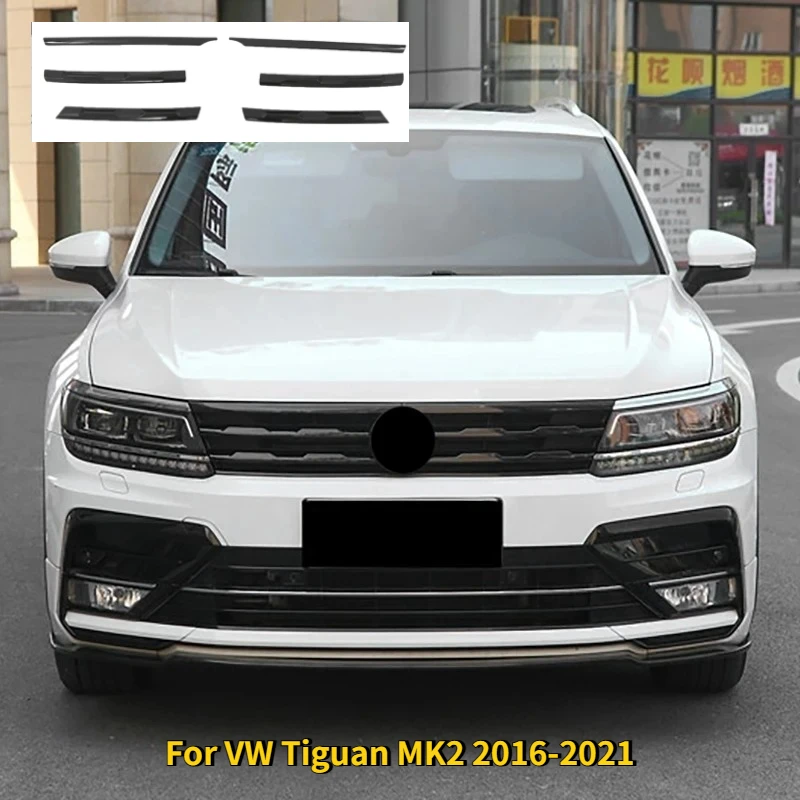 

Комплект из 6 хромированных декоративных накладок на центральную решетку переднего бампера для VW Tiguan MK2 2016-2021