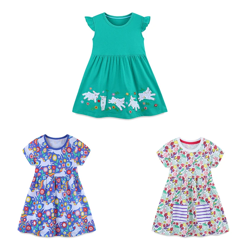 Jumping Meters 2-7T Summer Princess Baby Girls Dresses Animals Floral Party Birthday Kids Sleeveless Frocks
