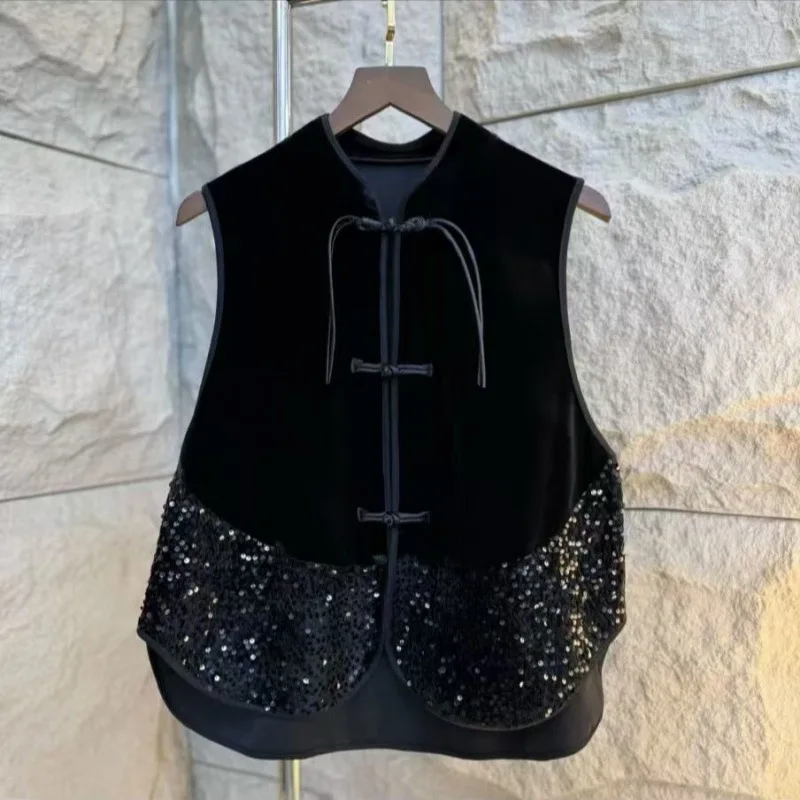 

Chinese Style High-end New Style Spliced heavy Industry Sequin Sleeveless Vest