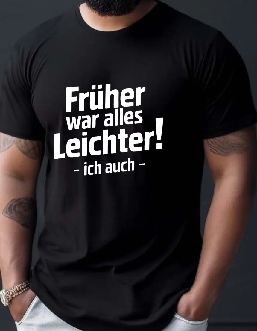 Everything Used Be Easier Herren Casual T-Shirt mit Rundhalsausschnitt und Kurzen Ärmeln für den Sommer, Übergröße, Bequeme Passform – Detail 4