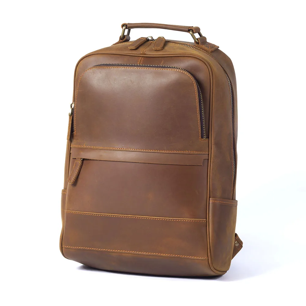 S.WORKER Vintage Echtleder-Rucksack für Herren, Große Laptop-Schultertasche, Klassische Vintage Crazy Horse Reise- und Schultasche – Detail 13