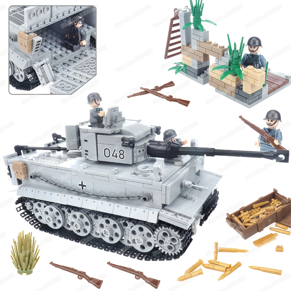 Military Tiger Tank Building Block Assembled WW2 Figures Heavy Weapons Code Name Sd.Kfz.181 War Scenes Model Child Gift Boy Toys