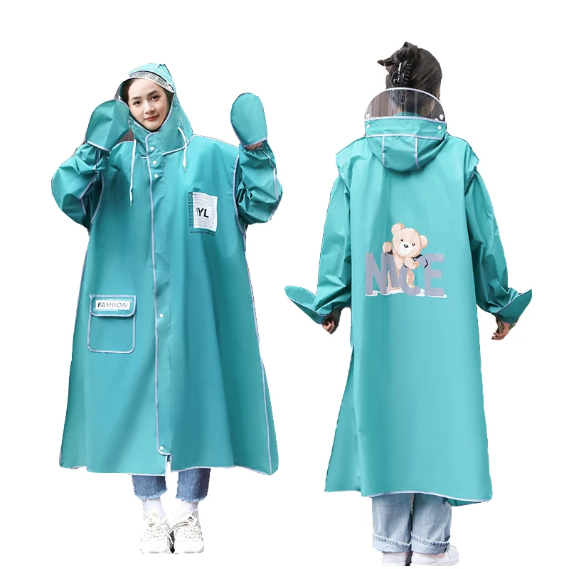 Modern and Simple Raincoat with Gloves for Adults Riding Motorcycles and Electric Bikes EVA Thickened Raincoat