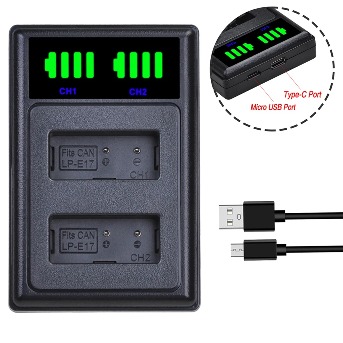 

2025+LP E17 LP-E17 LCD Dual Battery Charger for 250D 200D M3 M6 750D 760D T6i T6s 800D 8000D Kiss X8i Cameras