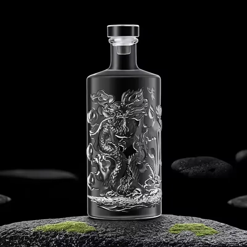 500ML Deluxe Empty Wine Bottle New Dragon Pattern Embossed Bottle High-end Transparent Glass Wine Bottle