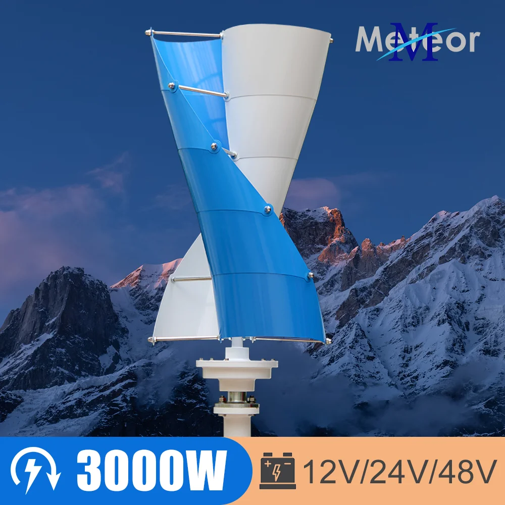 VAWT 2000W 3000W Vertical Wind Turbine Generator Windmill Low Start Wind Speed Low Noise With Free MPPT Charger Home Appliance