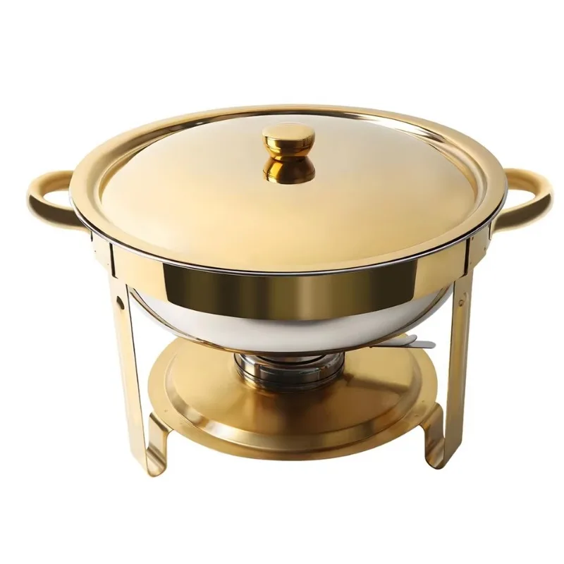 Polished gold round server. Simple, high-quality, brilliant, suitable for hotels, restaurants, weddings, parties or families