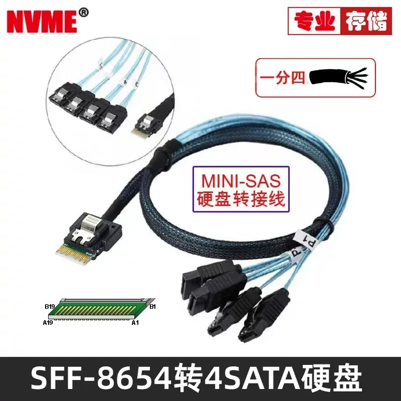 for Server Built-in Slim SAS 4.0 SFF-8654 to 4 SATA 7Pin Disk Array Cable